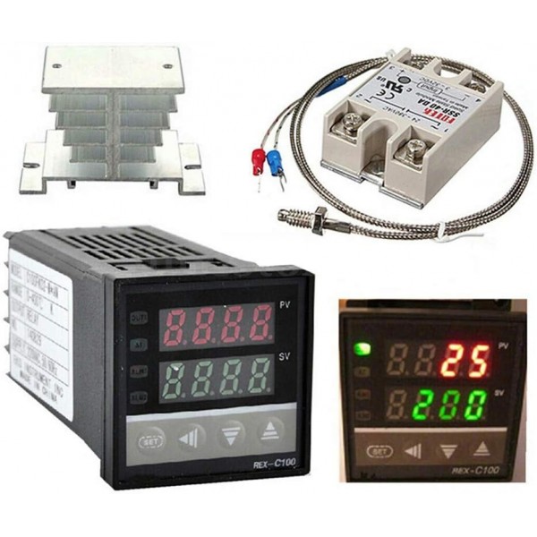 REX-C100 SSR Output PID Intelligent PID Temperature Controller 110-240V 0~999. With type  K Sensor, heatsink and 40A SSR